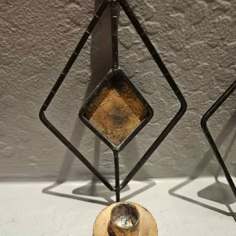 Vintage Wrought Iron Diamond Wall Sconces - Pair